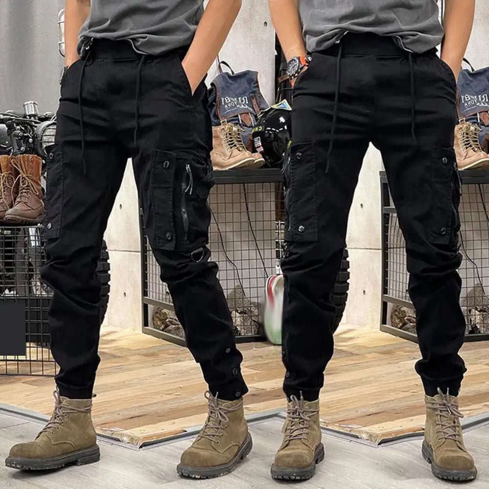 Cargo Pants for Mens Elastic Casual Trousers Zipper Multi-Pocket Joggers