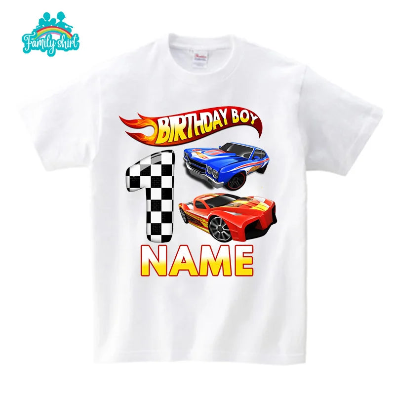 Boys Racing Birthday T Shirt 3 Year Old 2nd T Shirt Kids Shirts for Children Party 2022 Summer Custom Name Toddler Baby T Shirts