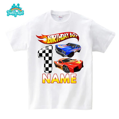 Boys Racing Birthday T Shirt 3 Year Old 2nd T Shirt Kids Shirts for Children Party 2022 Summer Custom Name Toddler Baby T Shirts
