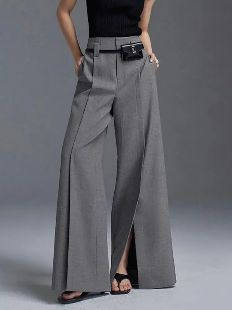 Office Lady Formal Commuter Pants  New Spring Autumn Split-front Pleated High-Waisted Wide Leg Trousers For Women