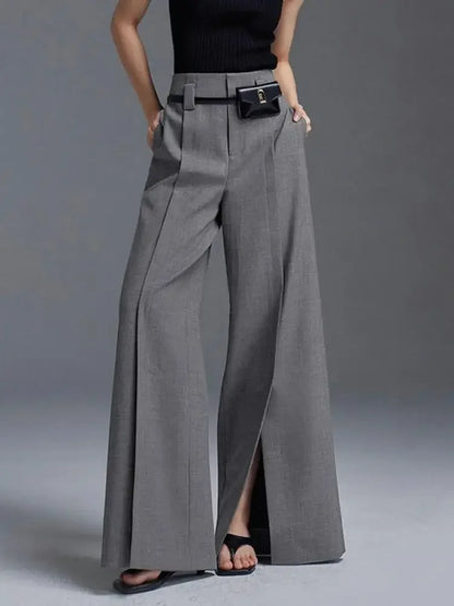 Office Lady Formal Commuter Pants  New Spring Autumn Split-front Pleated High-Waisted Wide Leg Trousers For Women