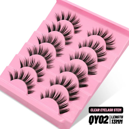 GROINNEYA Lashes 5/7 Pairs Wispy Mink Lashes Invisible Band Eyeashes Look Like Extensions Strip Lashes Natural Look Soft Fluffy