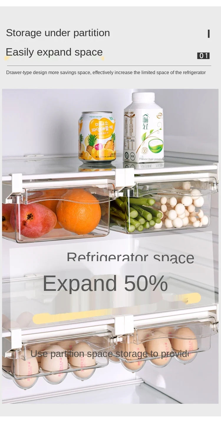 Fridge Organizer Fruit Egg Refrigerator Storage Rack Under-shelf Refrigerator Drawer Box Fresh keeping Kitchen Organizer