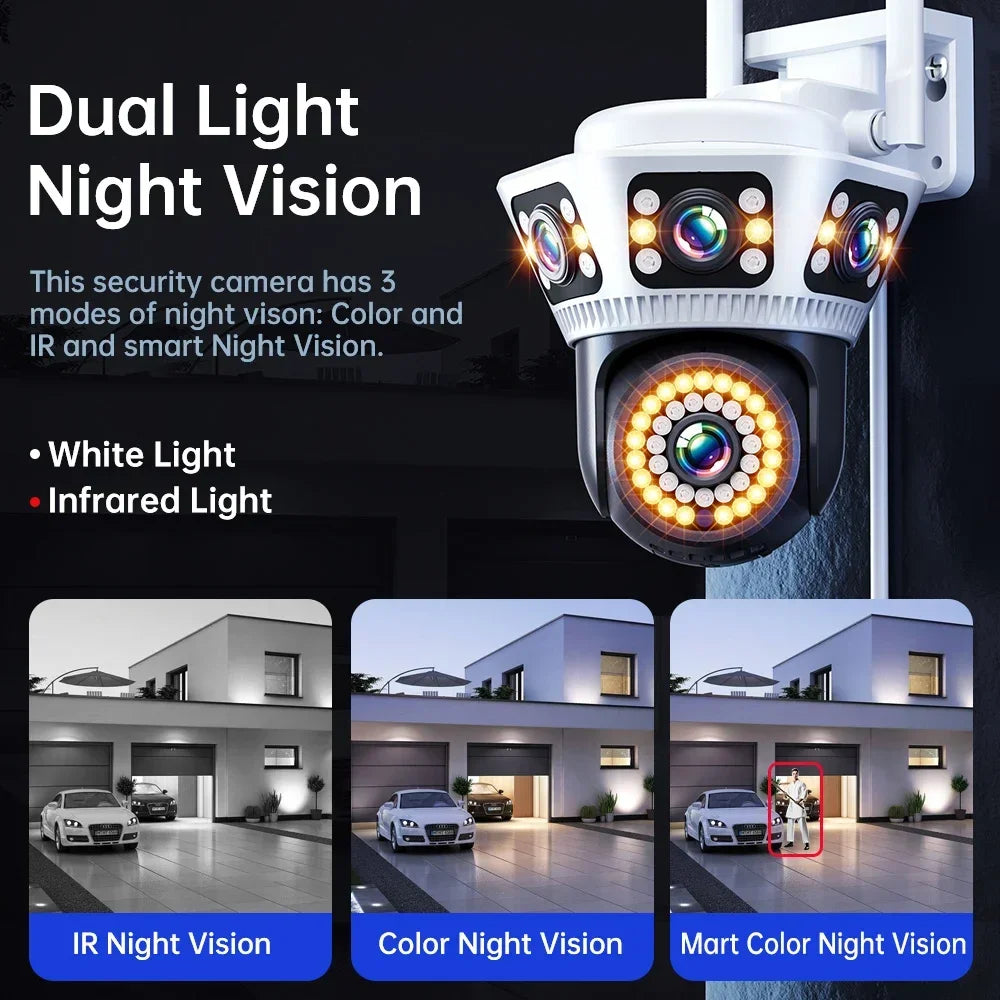 Smart Home WiFi Camera 6K Three Screen Security Camera Outdoor Security Protection Auto Tracking Camara 4K Yoosee CCTV Camera