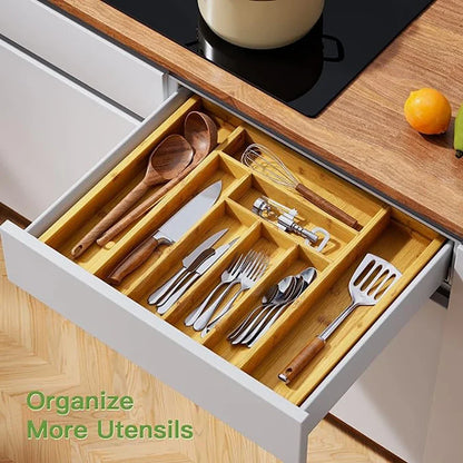 Bamboo Cutlery Rack Expandable Drawer Organizer, Adjustable Cutlery Tray, Wooden Cutlery Drawer Divider Organizer, Kitchenware