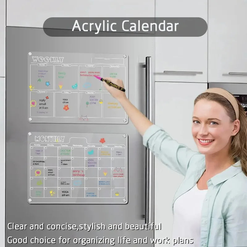 Acrylic Fridge Magnetic Blackboard Weekly Daily Calendar Memo Refrigerator Magnetic Clear Planner Dry Erase Message Board List
