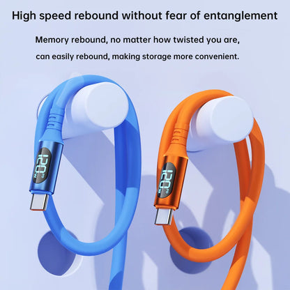 NNBILI 120W 6A Fast Charge USB Type C Quick Charge Cable For Huawei P70 Samsung OnePlus Realme Phone LED Digital Display Cables