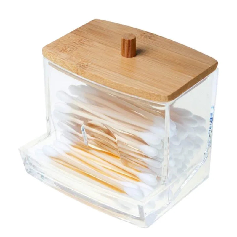 Cotton Swab Holder Bathroom Dispenser Storage Cotton Ball, Cotton Swab, Cotton Round Pads, Floss Picks - Clear Canister
