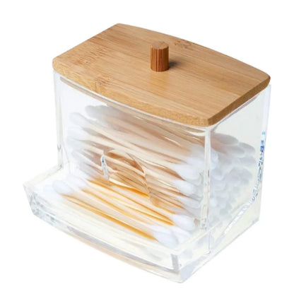 Cotton Swab Holder Bathroom Dispenser Storage Cotton Ball, Cotton Swab, Cotton Round Pads, Floss Picks - Clear Canister