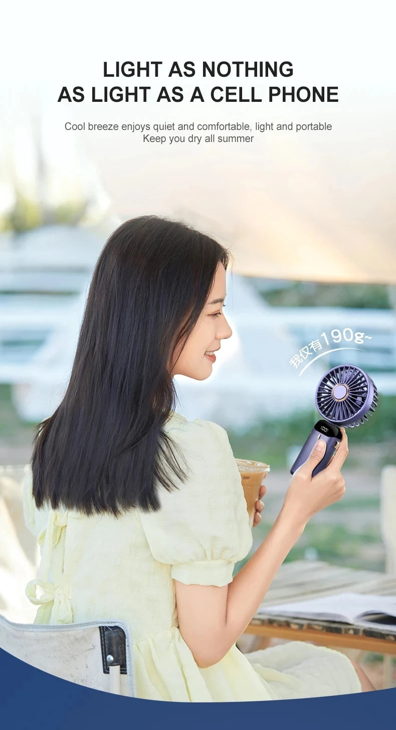 Portable mini fan that can be folded and hung around the neck, 5-speed USB charging fan, supporting phone and display screen,