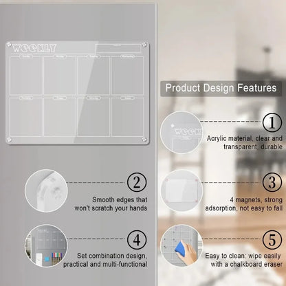 Acrylic Fridge Magnetic Blackboard Weekly Daily Calendar Memo Refrigerator Magnetic Clear Planner Dry Erase Message Board List