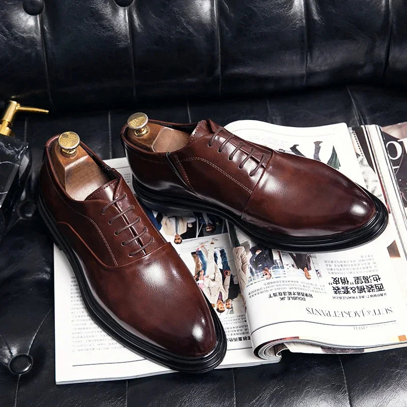 Business Formal Leather Shoes Men's Casual with Suit Low Top Solid Wedding Oxford Shoes Pointed Office Shoes