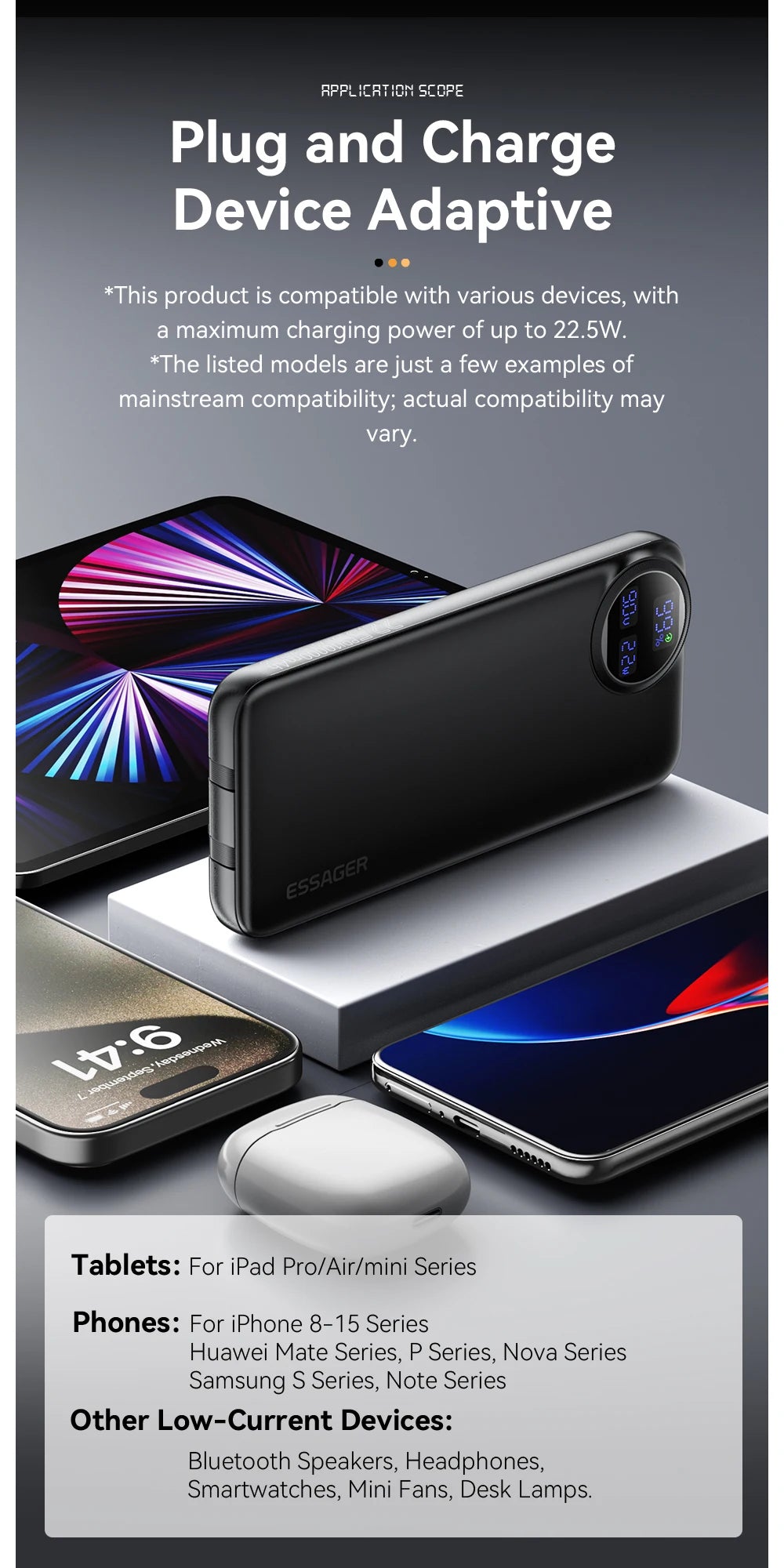 Essager Power Bank 30000mAh 22.5W PD Fast Charging Powerbank Portable Battery Charger For iPhone 15 14 13 12 Pro Max Huawei