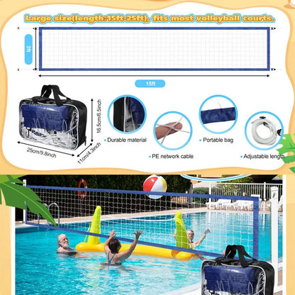 Water Volleyball Net Portable 15 X 3FT Tennis Net Replacement Swimming Pool Supplies Heavy Duty Sports Accessories For Backyard