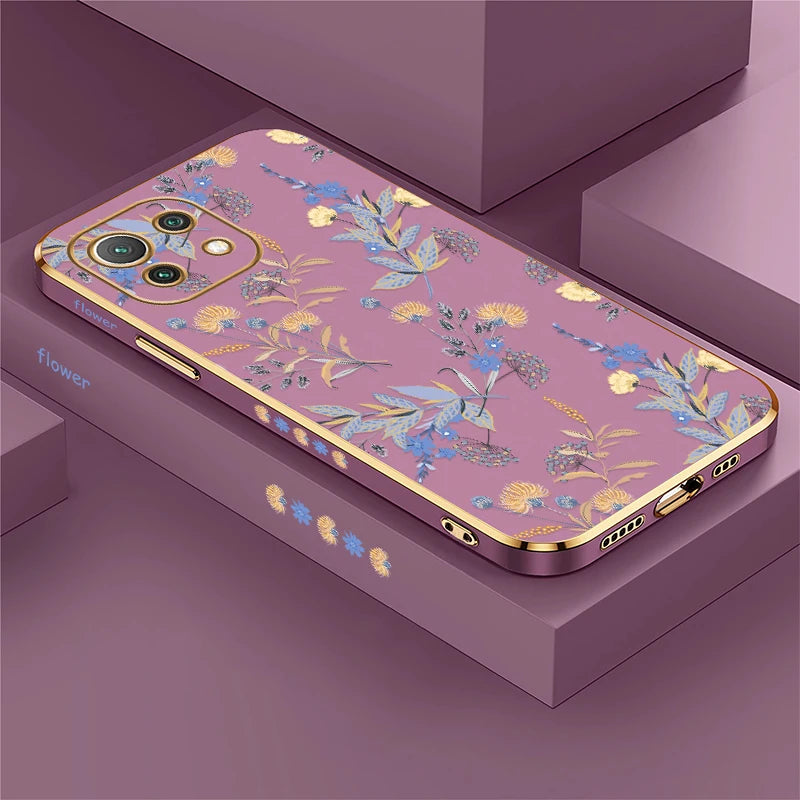 Shockproof Phone Case For Xiaomi Mi 13 13T 14T 14 Pro 12T 11i 2021 11X Pro 12 11 Lite 5G NE Flower Silicone Soft Plating Cover