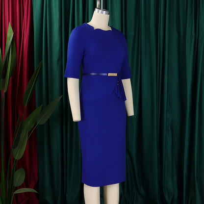 Office Dresses for Ladies 2024 Latest Summer Simple Elegant Half Sleeve Formal Church Dress Women Knee Length Pencil Peplum Dres