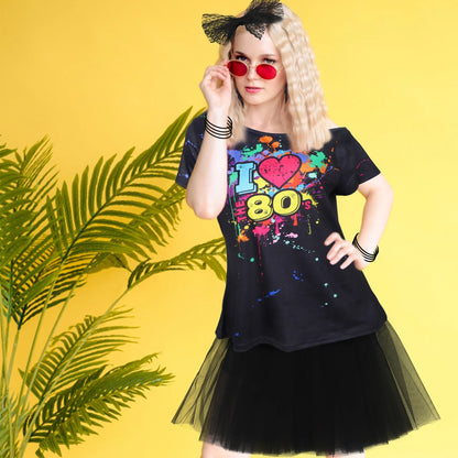 80s Fancy Dress Accessories Women Party Costume Set Adult Tutu Skirt Neon Fishnet Gloves Beaded Necklace Bracelet Earrings