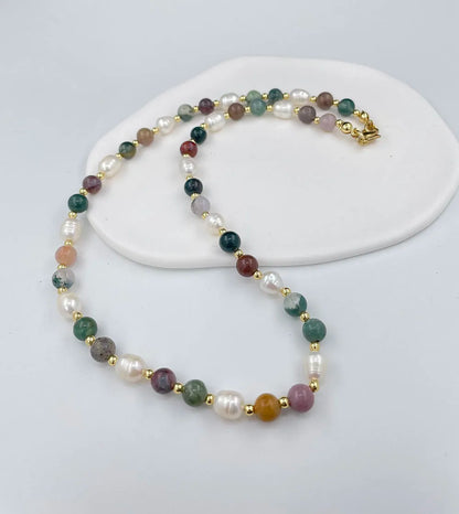 Unique design Pearl women's handmade pink colorful irregular gravel face necklace popular gift banquet party trendy charm.