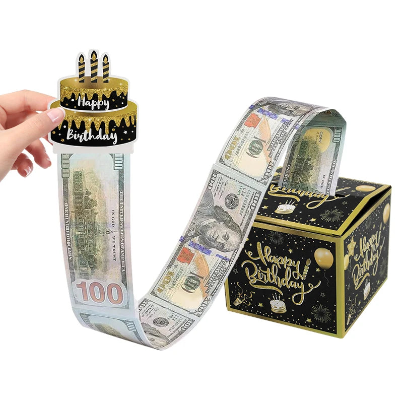 1pcs Birthday Cash Pull Gift Box Money Pulling Box Cash Gift Box Cash Black Money Clip Funny Surprise Birthday Cake Decor