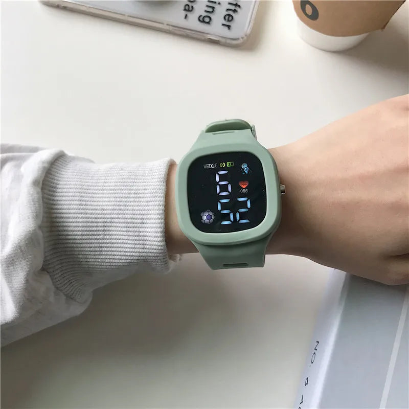 Sports Electronic Watch for Kids Children LED Digital Watch Big Dial Silicone Football Sports Watch Boys Girls Student Clock