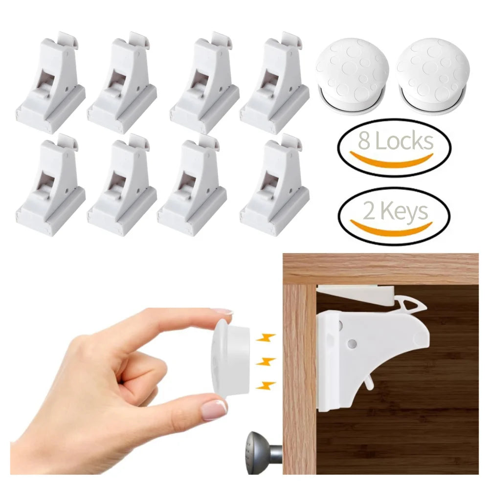 Magnetic Baby Safety Lock Self-adhesive Drawer Cabinet Door Invisible Induction Magnetic Limiter Baby Protection Cabinet Lock