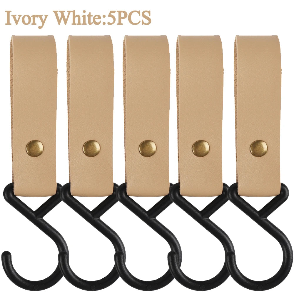 1/5pcs Outdoor Camping Hooks  Leather Hanging Hooks S-Shaped Rack Portable Camping Hangers Home Kitchen Storage Supplies