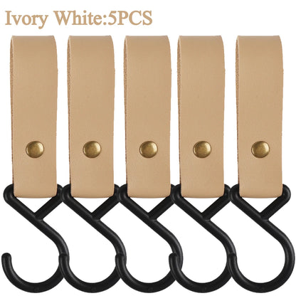 1/5pcs Outdoor Camping Hooks  Leather Hanging Hooks S-Shaped Rack Portable Camping Hangers Home Kitchen Storage Supplies
