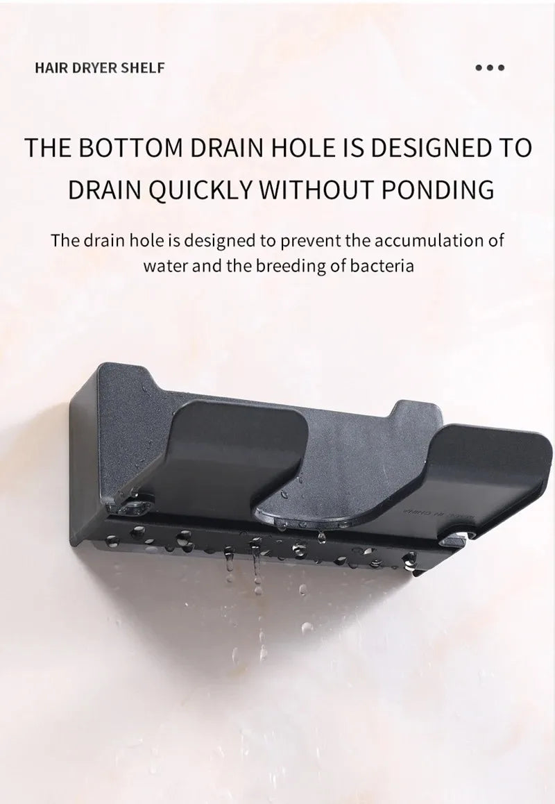 Wall Mounted Hair Dryer Holder for Bathroom Shelf Hair Dryer Storage Rack Plastic Hair Dryer Stand Bathroom Organizer
