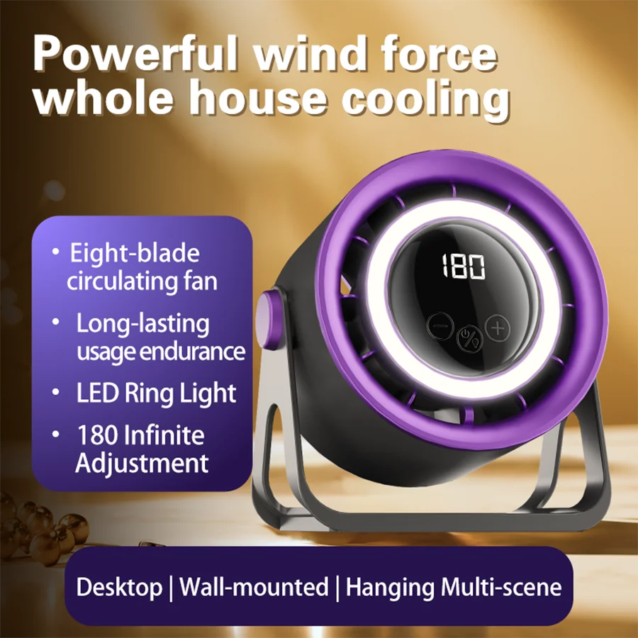 TINSOL 2500mAH Portable Electric Fan with Ambient Light Turbo Mute Electric Fan Desktop Wall Mount Ceiling Air Cooler
