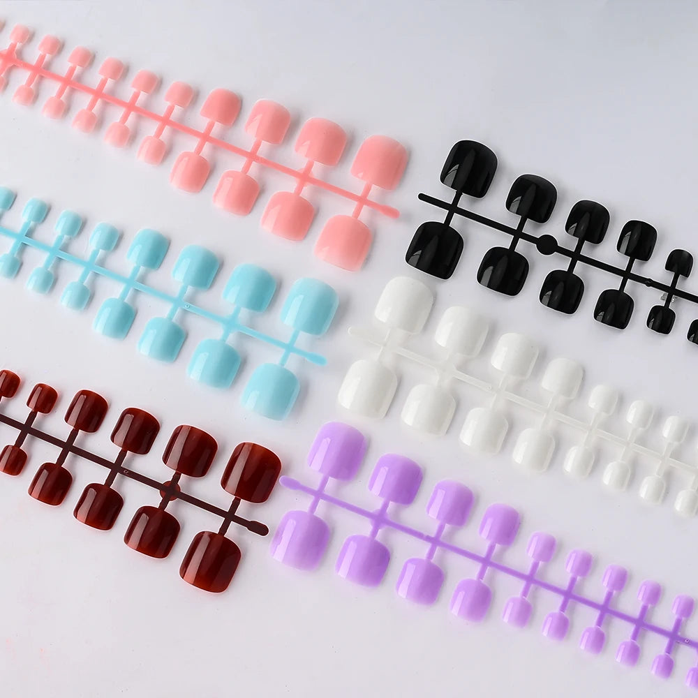 144pcs Short Square False Toe Nails Lake Blue/White/Red/Nude Press on Toenails Glossy Full Cover Toe Nails 100/120pcs Artificial