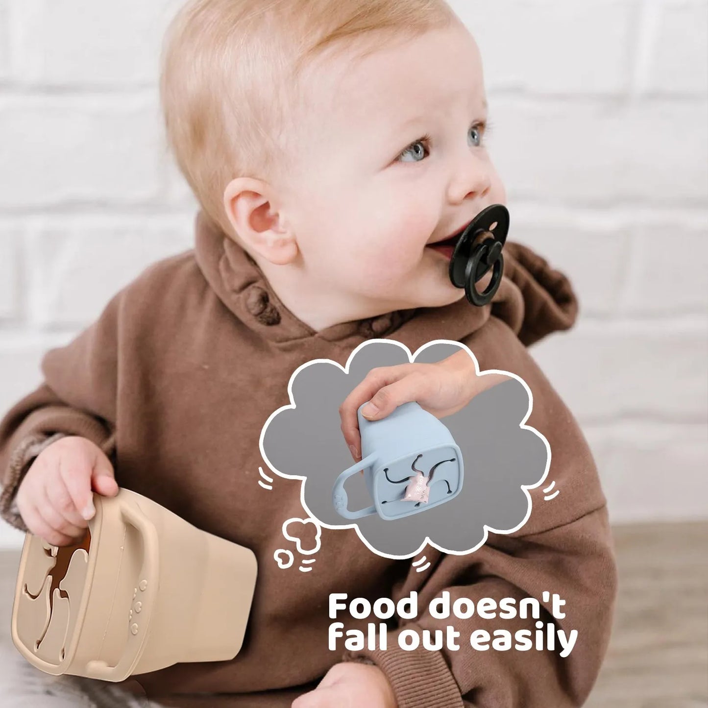 BPA Free Baby Silicone Plate Snack Cup Set Non-slip Kid Suction Plate Wooden Handle Silicone Spoon Bibs Baby Feeding Tableware