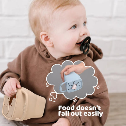 BPA Free Baby Silicone Plate Snack Cup Set Non-slip Kid Suction Plate Wooden Handle Silicone Spoon Bibs Baby Feeding Tableware