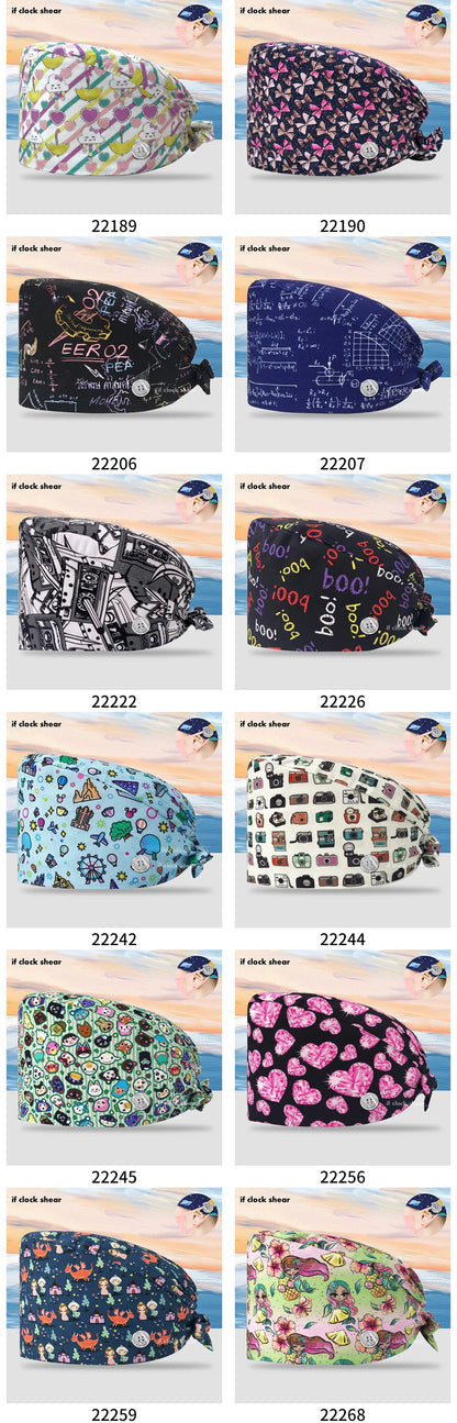 Printing Clinic Pharmacy Work Hat Dentistry Operating Room Doctor Scrubs Hats Adjustable Medical Nurse Accessories Surgical Caps