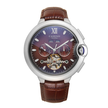 CASENO Fashion Trend Men's Blue Light Glass Night Light Scale Multi functional Fully Automatic Tourbillon Mechanical Watch 831BG