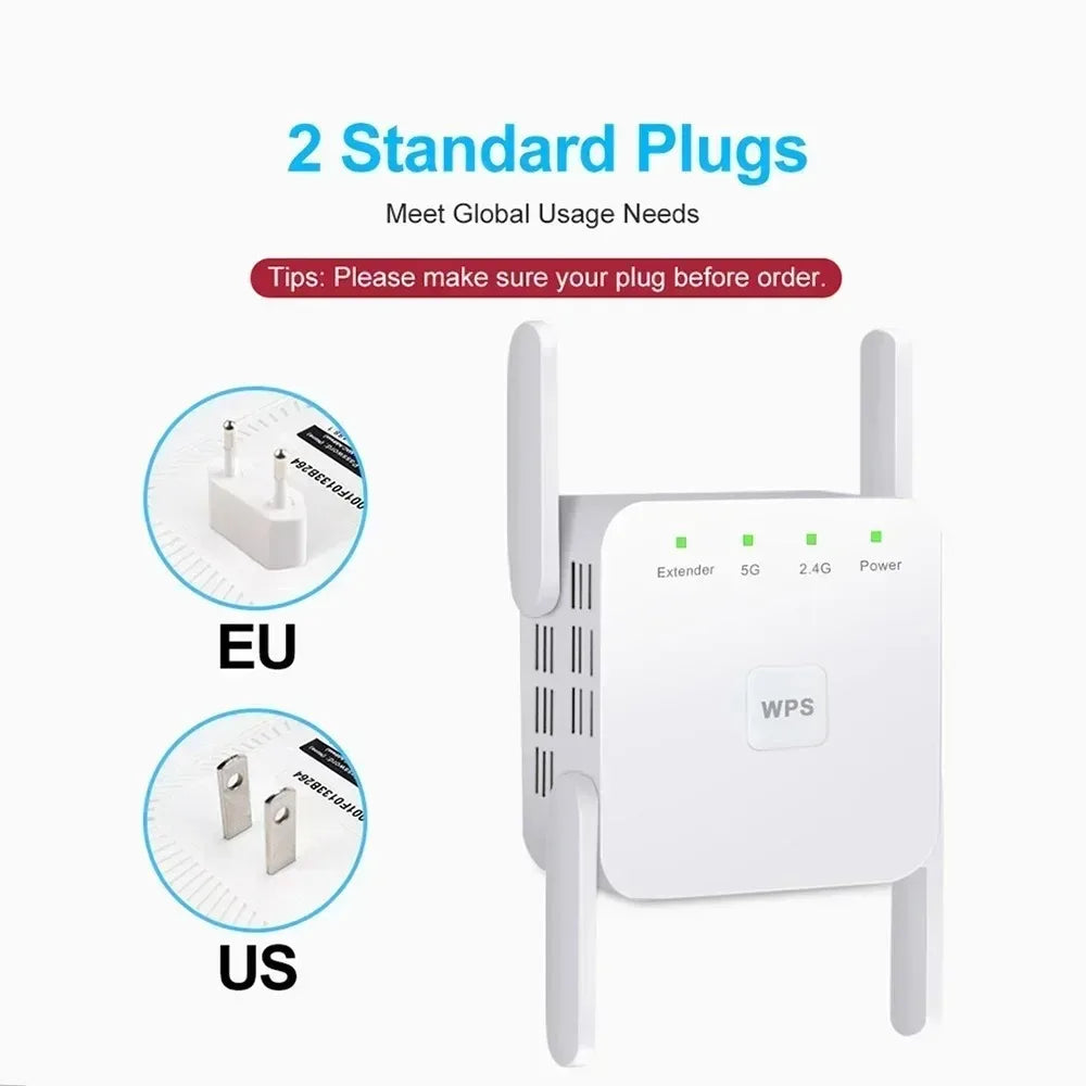 1200Mbps WiFi Repeater Extender Wireless Range Signal Amplifier 2.4GHz/5GHz Wi-Fi Repetidor Booster EU/US/UK Plug