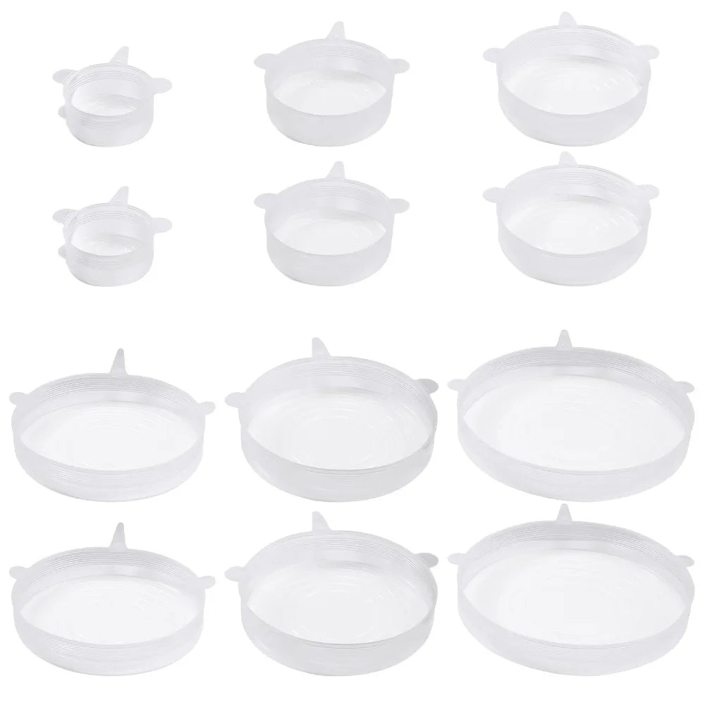 JUSTOOL 12 Pcs Stretchable Silicone Fresh-Keeping Lid For Refrigerator Food Cling Film Bowl Lids Silicone Lid Set Fresh-Keeping