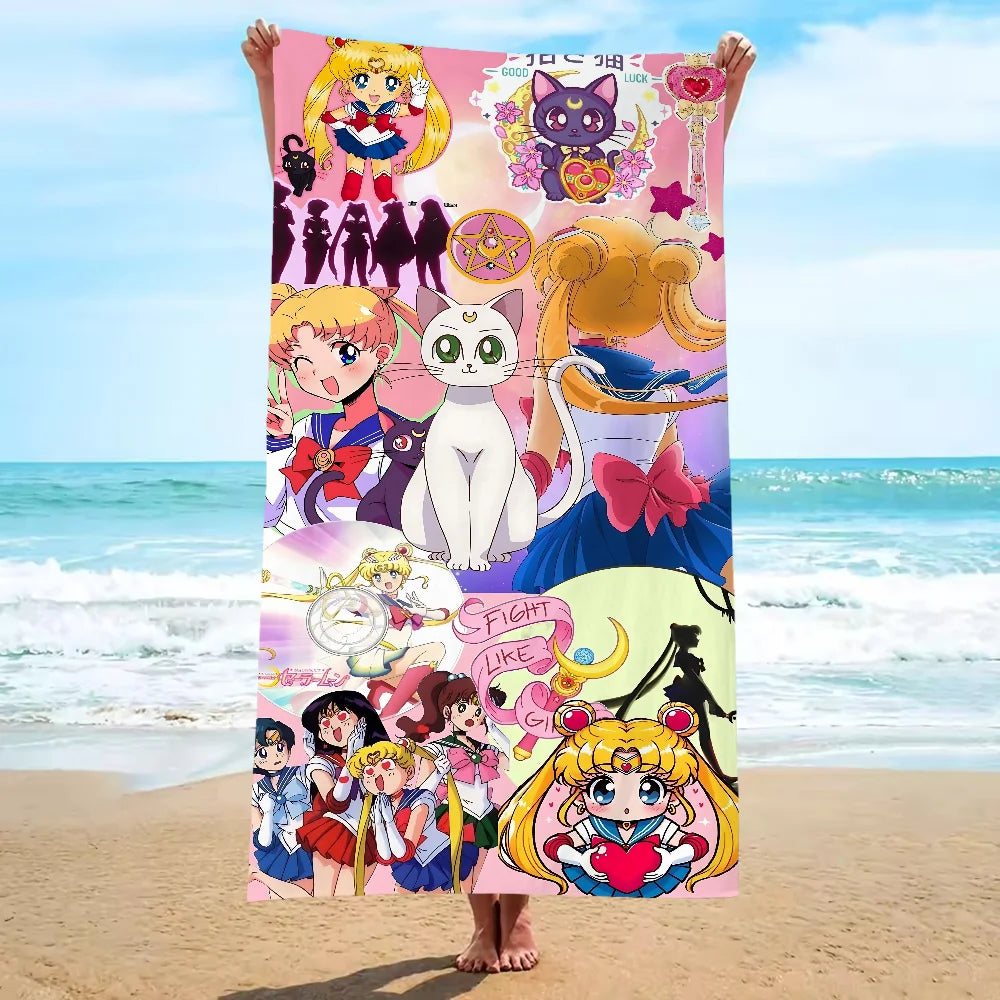 Beach Towel Portable Towel for Fitness Sailors-Moon Absorbent Home Gym Towels With Designs Microfiber Sauna Cloth Quick Dry Fast