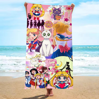 Beach Towel Portable Towel for Fitness Sailors-Moon Absorbent Home Gym Towels With Designs Microfiber Sauna Cloth Quick Dry Fast