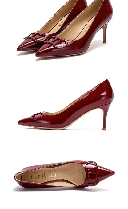 CHCH Women's High Heels New Lacquer Leather Women's Business Wedding Shoes 7cm