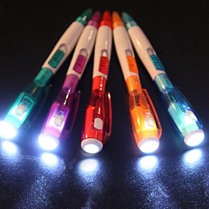 4pcs Funny Stationary Toy for Children Ballpoint Ball Point Pen Led Flashlight Torch