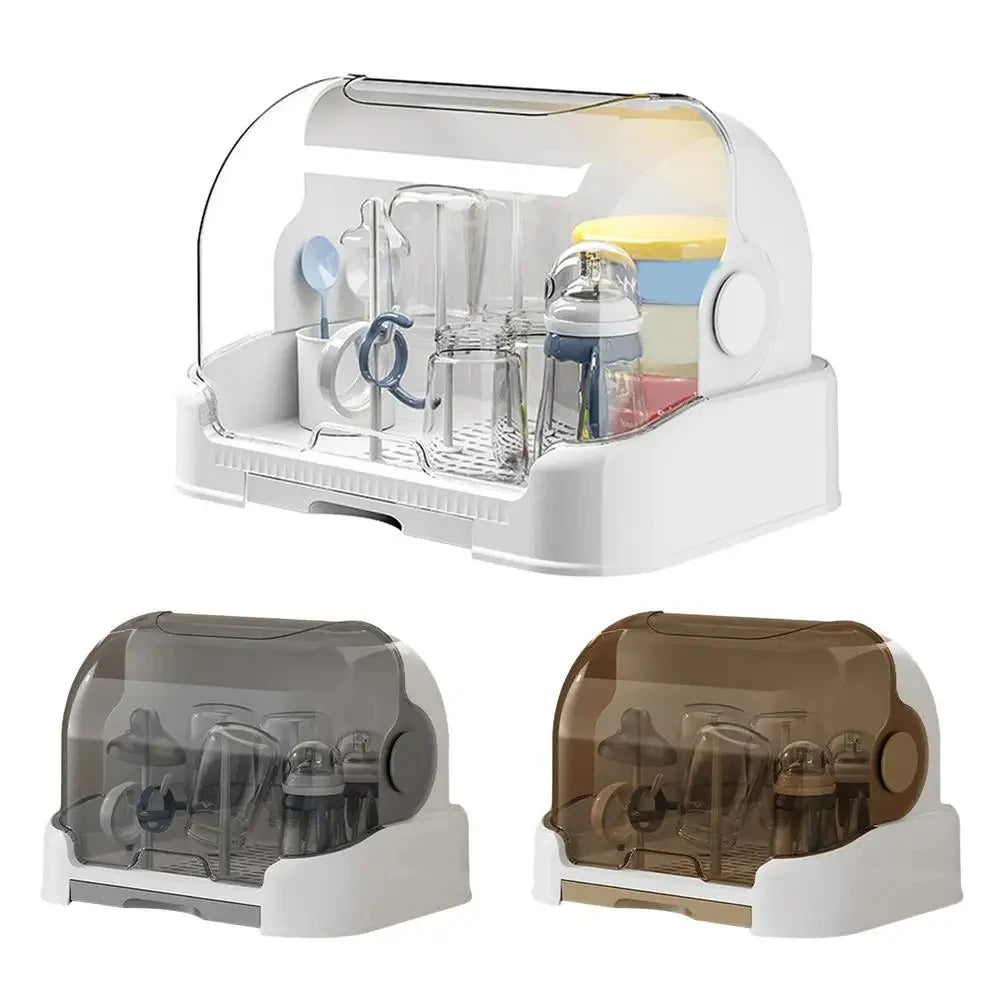 Portable Baby Bottle Drying Rack & Organizer - Dustproof Storage Container with Removable Drip Tray, Hygienic Feeding Accessorie