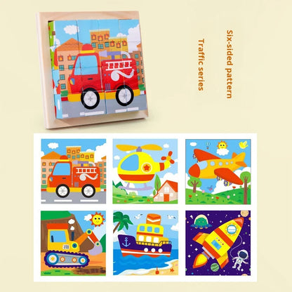 Six Sides Painted Wooden Puzzle Three-Dimensional Traffic Animal Puzzle Building Blocks Early Education Educational Toy