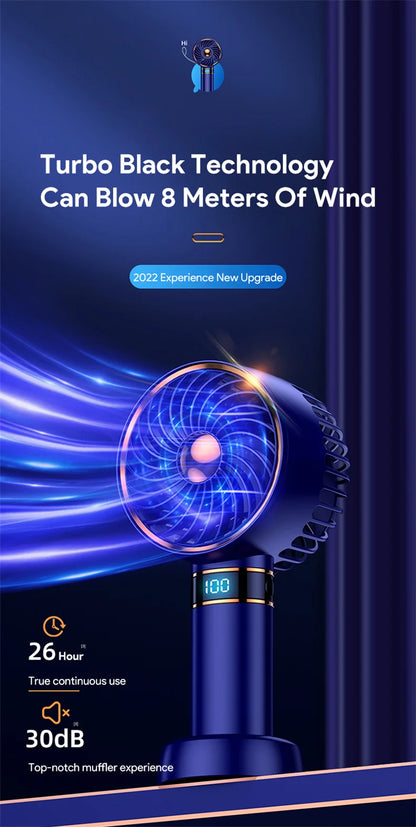 Hand Fan 2024 New Handheld Mini Fan USB 5000mAh Rechargeable Mini Portable Small Pocket Fan Data Display