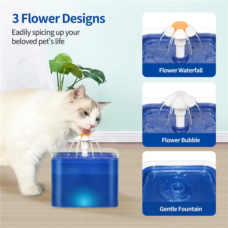 2L Automatic Cats and Dogs Water Fountain with LED Lighting USB Pet Water Dispenser with Recirculate Filtring for Pet Feeder
