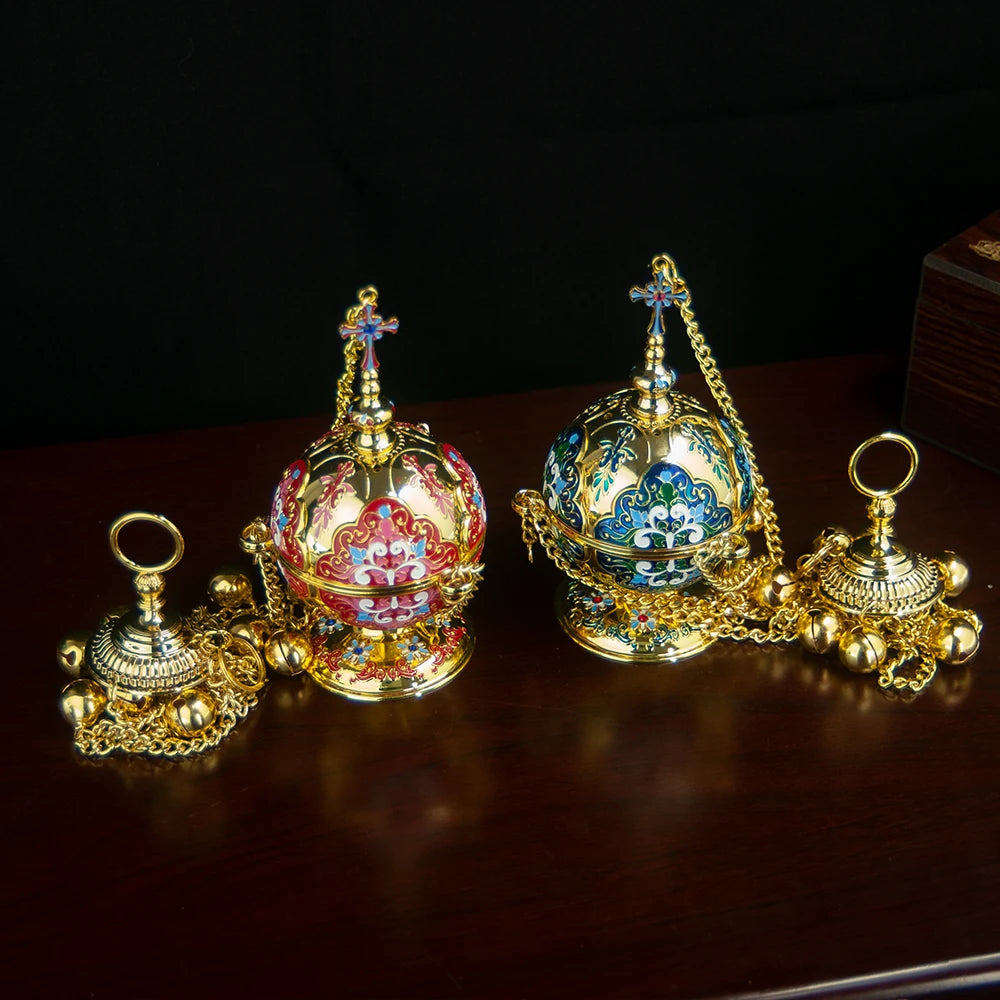Orthodox Church Incense Burner with Wall Hook Set Metal Inner Liner Inside Burner Religious Ornament Church Supplies