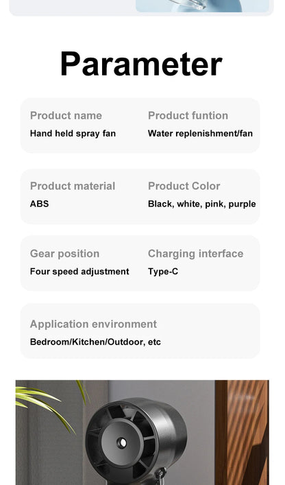 Mini Handheld Fan Portable Misting Fans Adjustable Handheld Fan for Commuters Water Humidifier Cooling Gadget