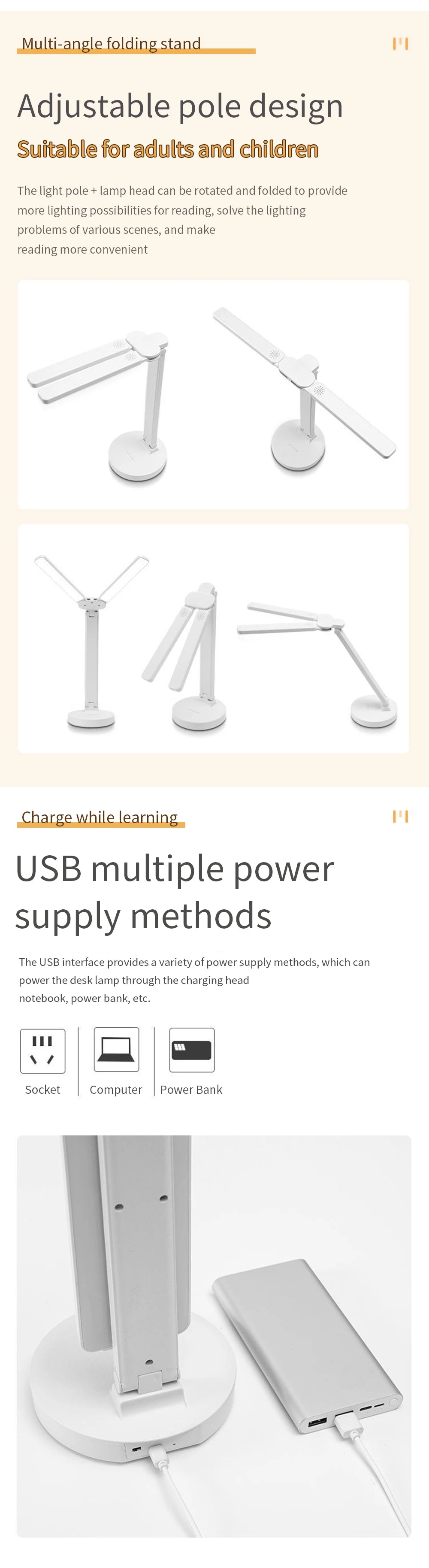 LED Desk Lamp 3 Levels Dimmable Touch Night Light USB Rechargeable Eye Protection Foldable Table Lamp For Bedroom Bedside Readin