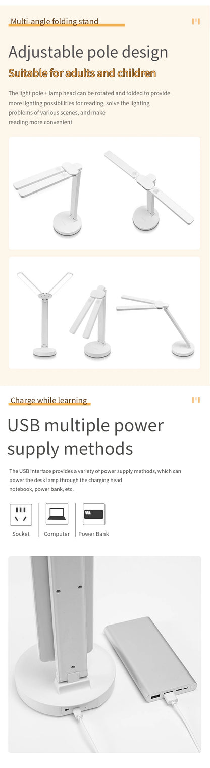 LED Desk Lamp 3 Levels Dimmable Touch Night Light USB Rechargeable Eye Protection Foldable Table Lamp For Bedroom Bedside Readin