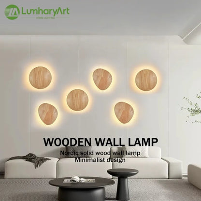 LED Wall Lights Modern Circular Creative Minimalist Wooden Lighting Fixtures Living Room Bedroom Corridor Decoration Lighting