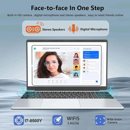 2025 Laptop Computer Windows 11 Pro Intel Core i7 8500Y 16GB RAM 1TB 2TB SSD Computer PC 15.6" Fingerprint Unlock Notebook Gamer